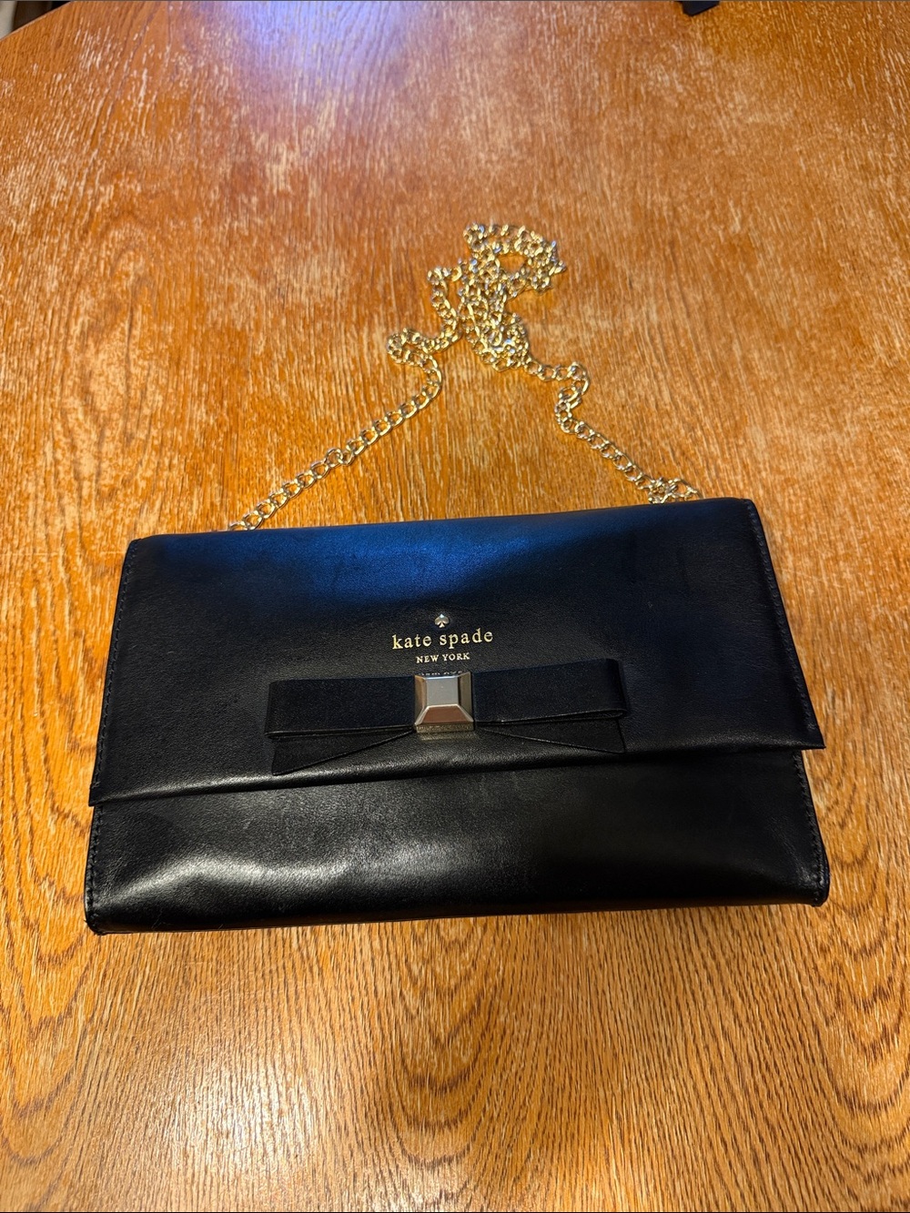 kate spade Black Leather Bow-Front Chain Crossbody Bag
